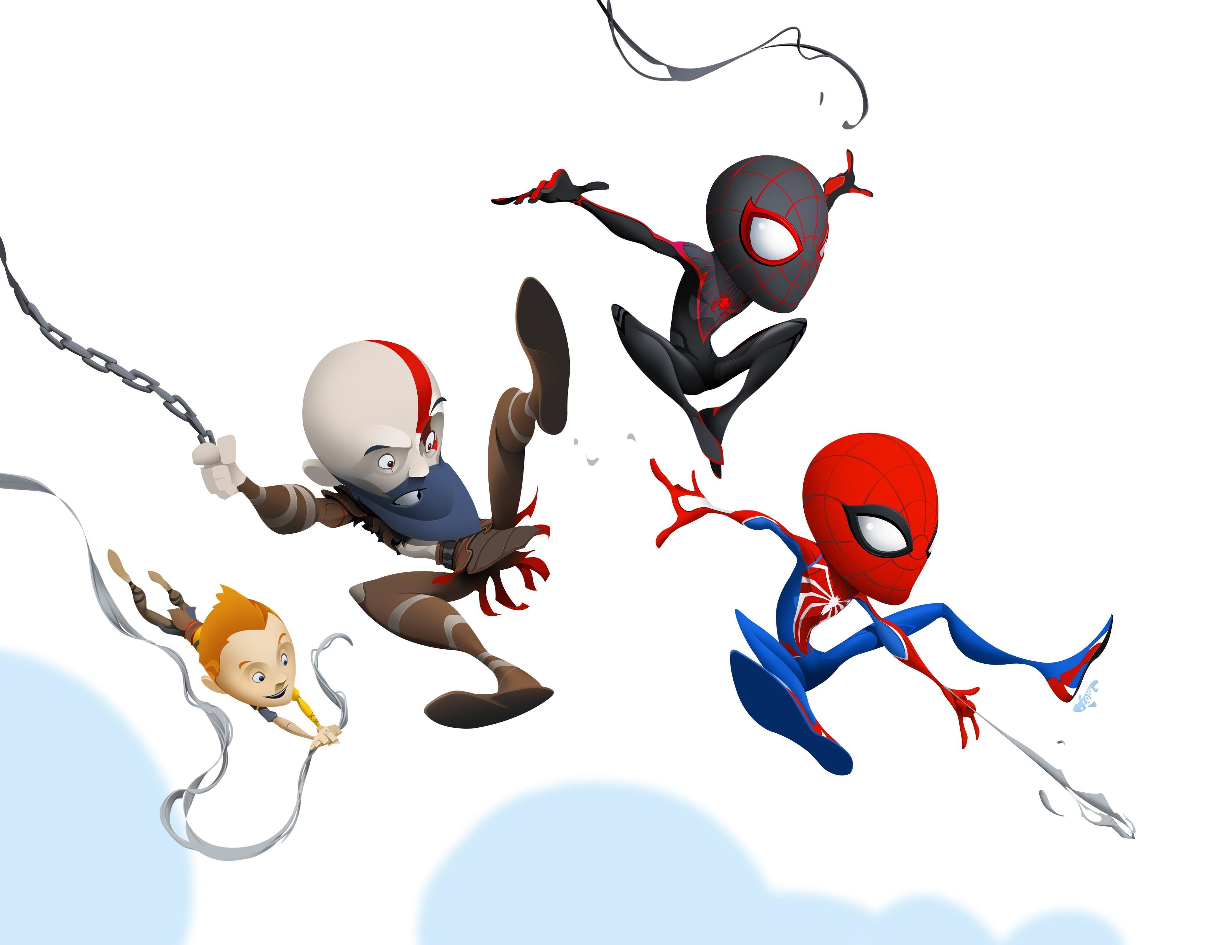 Элой и Кратос веселяться с Пауками: Студии Sony поделились артами в честь релиза Marvel's Spider-Man 2 |0